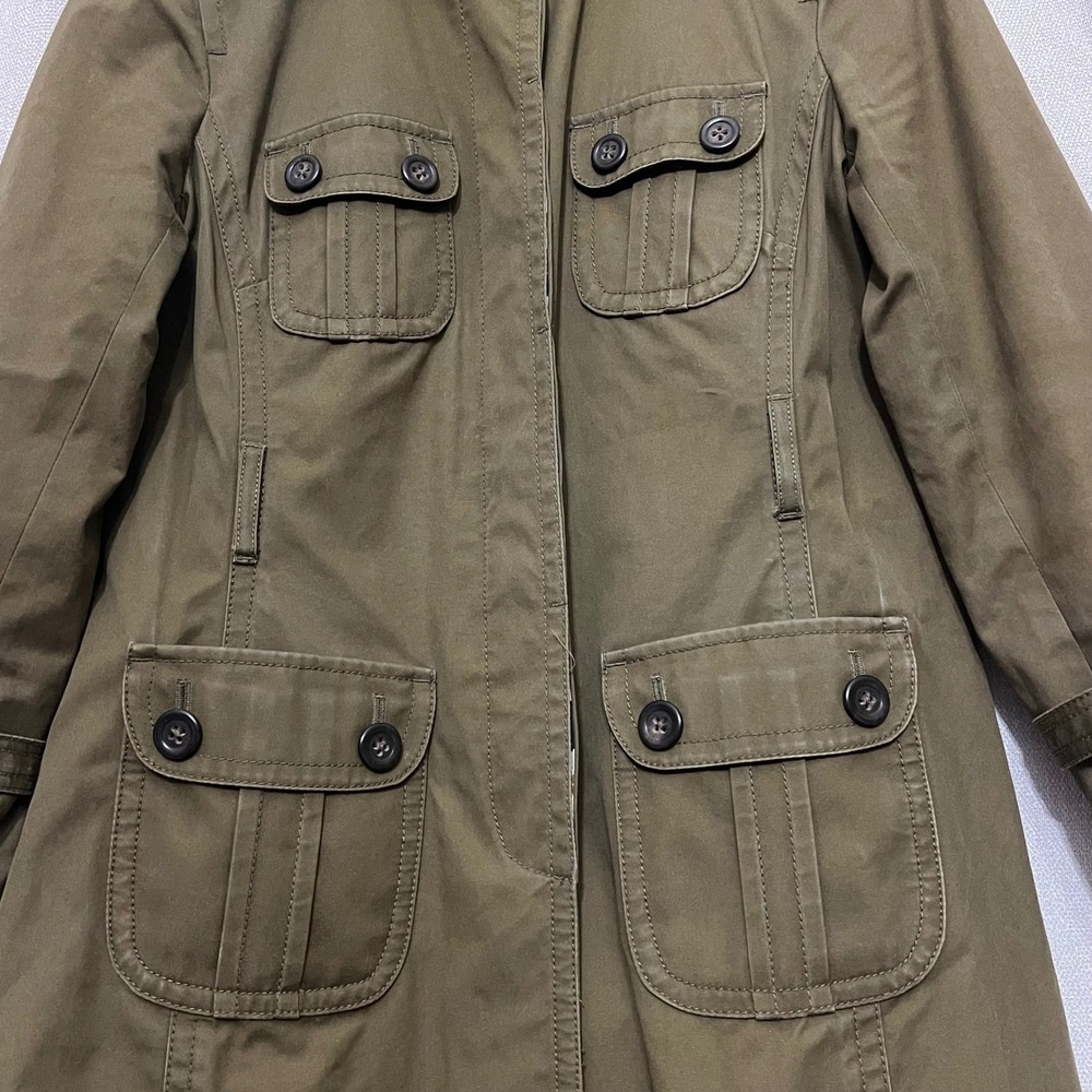 J Crew VTG Olive Green Utility Trench Coat Women's Sz 4 Button Front Belted Cuff - Picture 11 of 11
